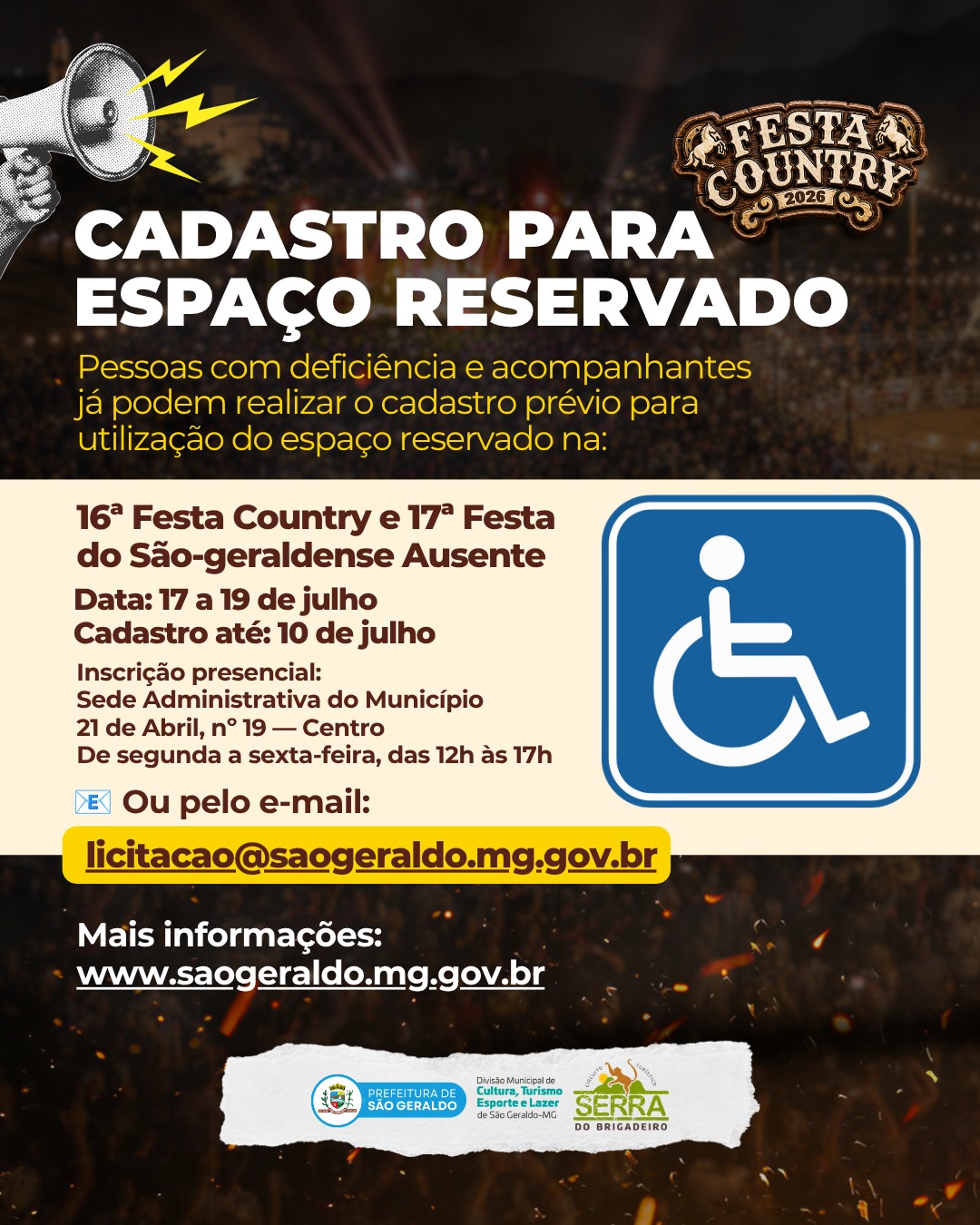 Prefeitura Municipal de São Geraldo - Cadastro para Pessoas Reservado - 16ª Festa Country e 17ª Festa do São-geraldense Ausente